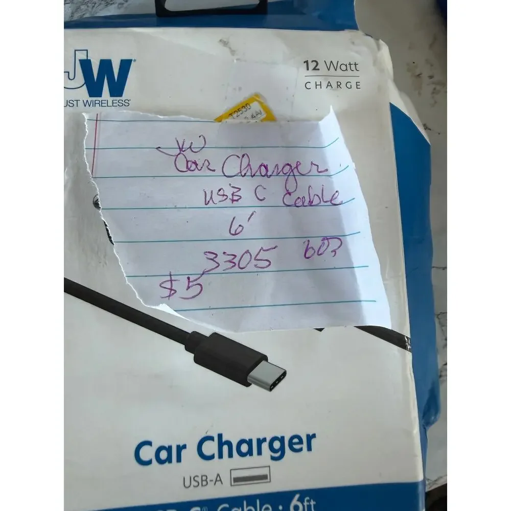 SKU3305 Just Wireless Car Charger with 6' USB-C Cable (Open Box) 2 piece